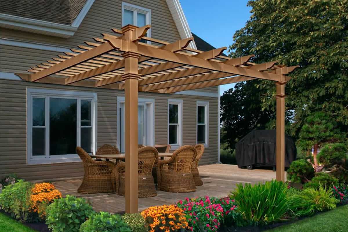 Composite pergola with hanging lights