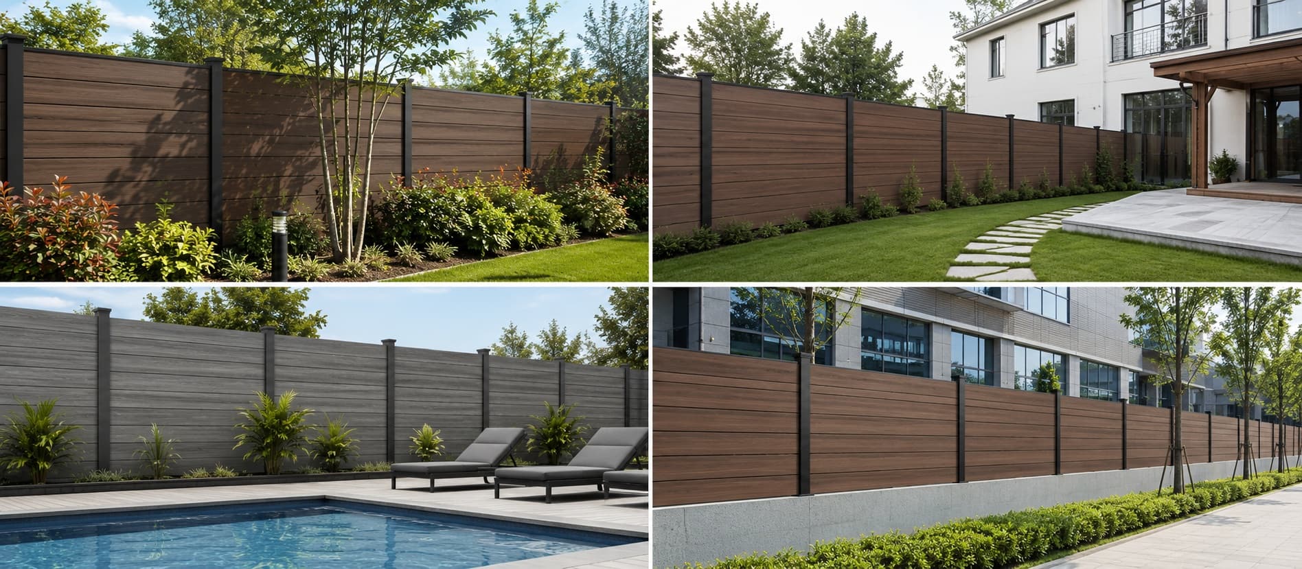WPC fence applications for gardens villas pool areas and commercial landscapes