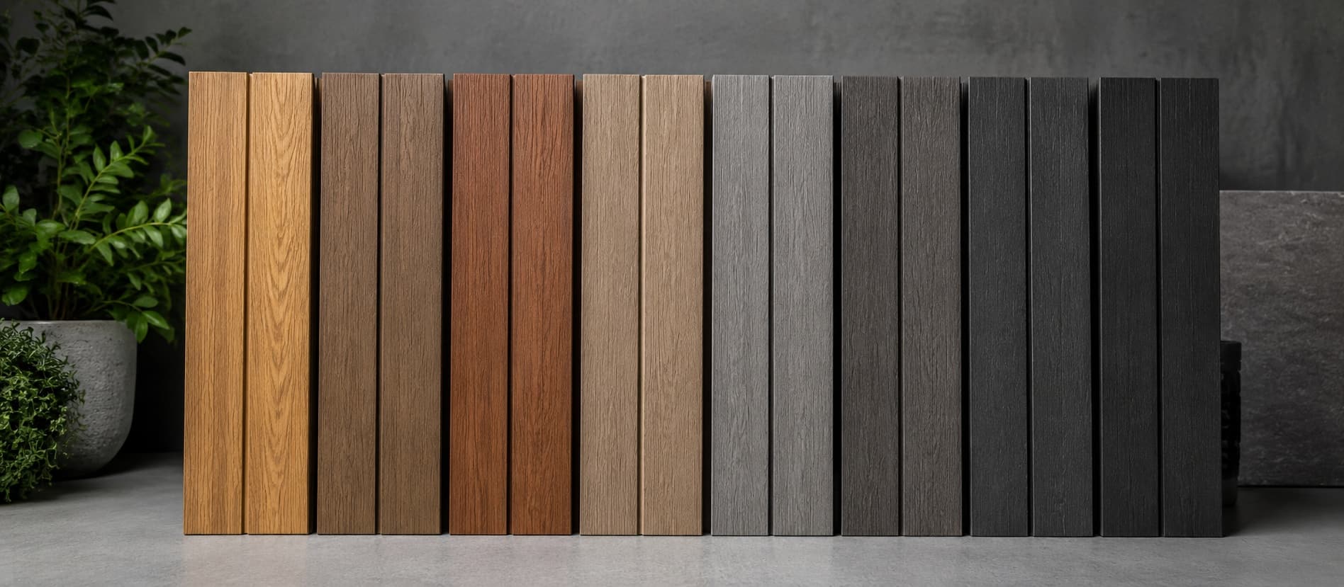 WPC fence surface and color options including teak walnut grey charcoal and woodgrain finishes